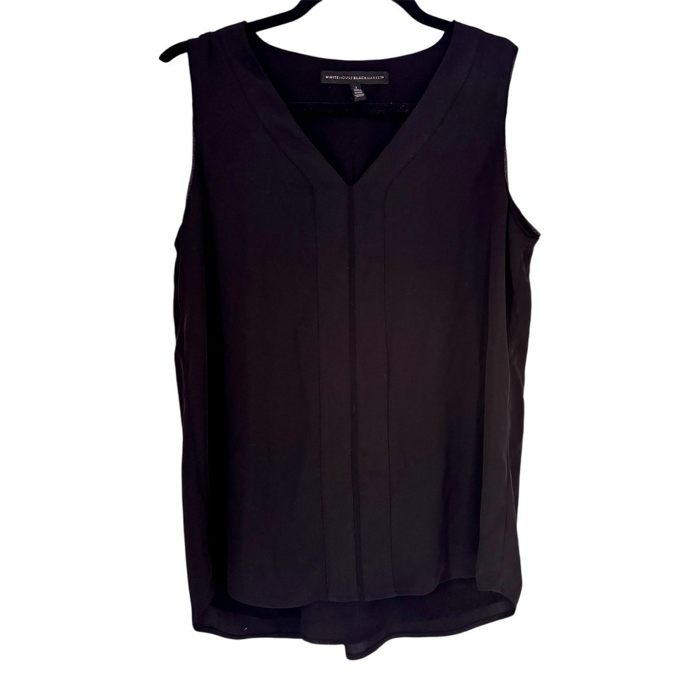 White House Black Market V Neck Single Pleated Black Shell Sz 2